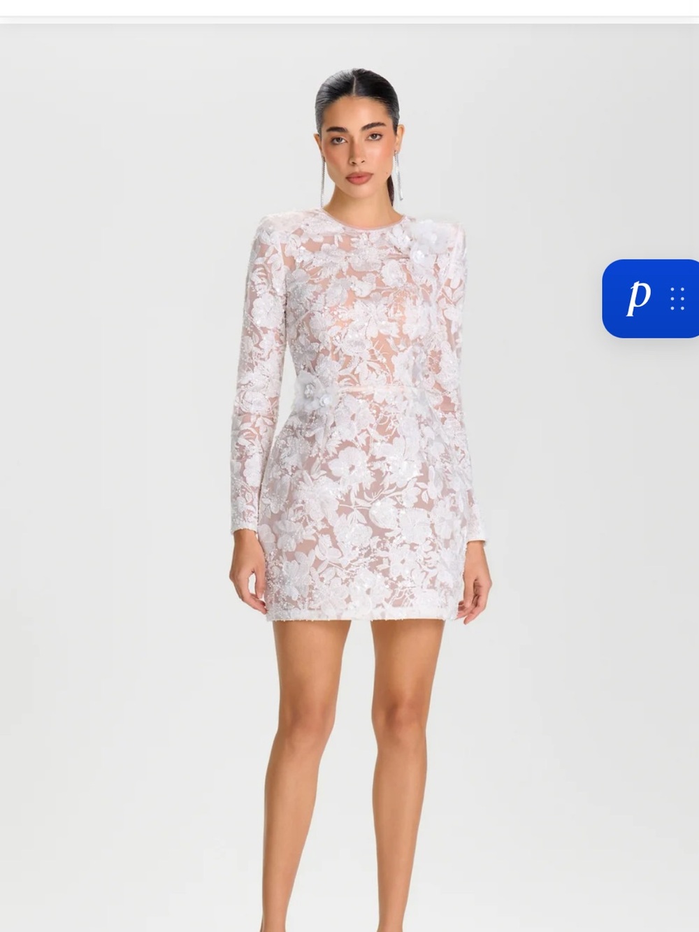 NADINE MERABI White Floral Lace Long-Sleeve Mini Dress NWT